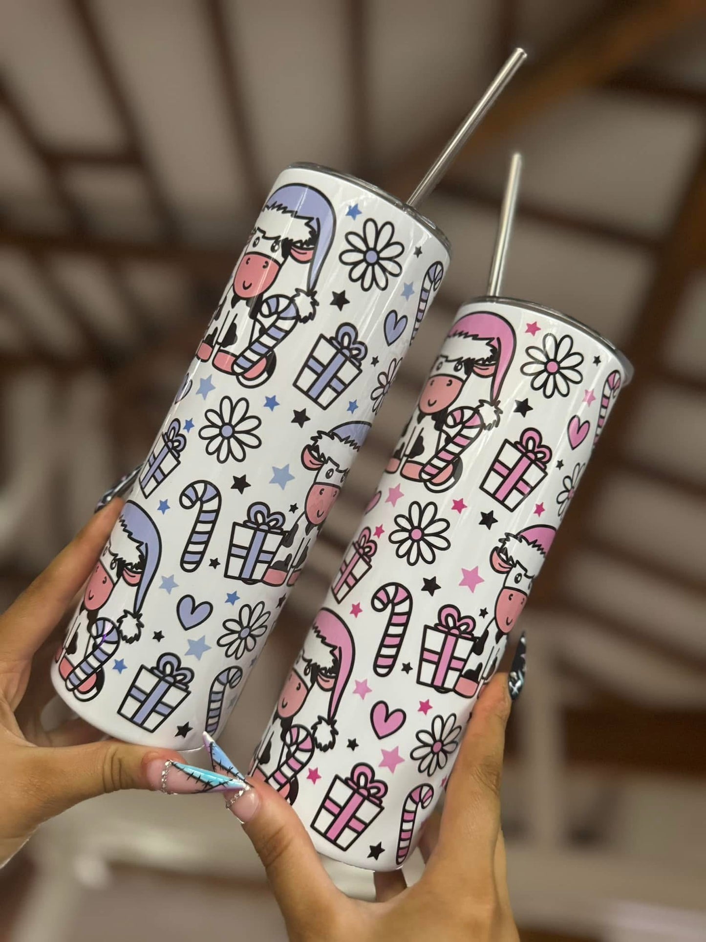 Blue / Pink Cow Present 20oz Tumbler Set