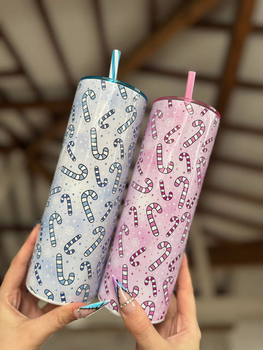 Blue / Pink Candycane 20oz Tumbler Set