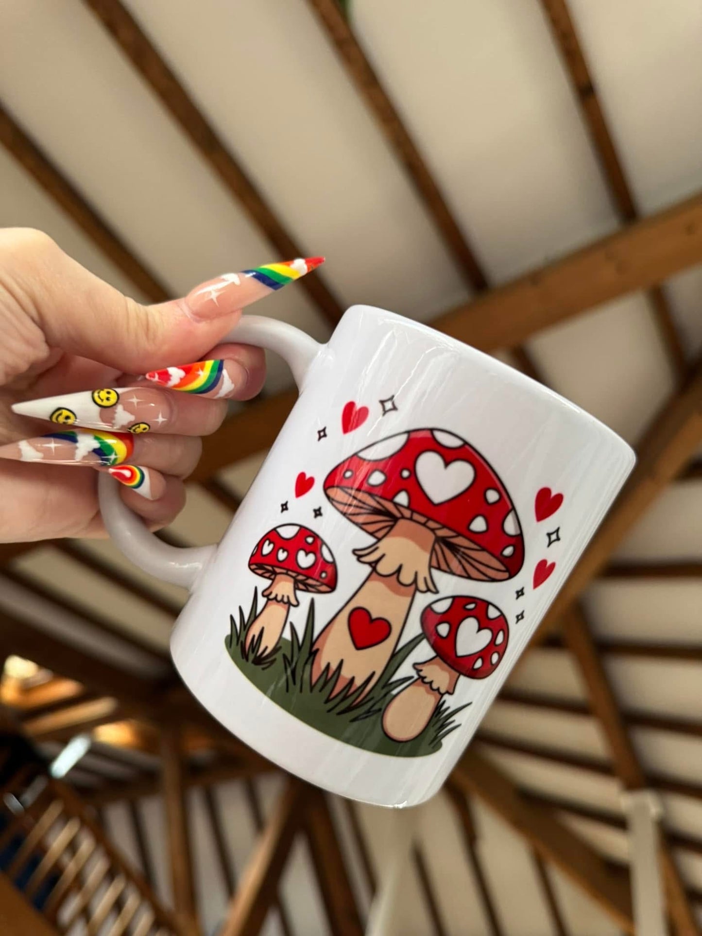 Red Heart Mushrooms Mug