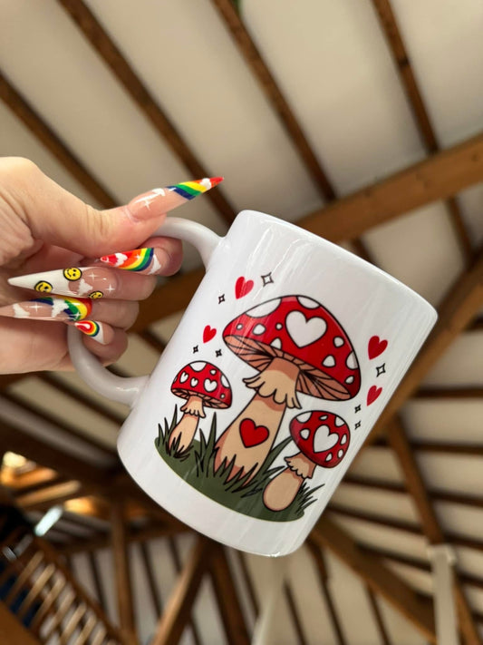 Red Heart Mushrooms Mug